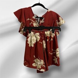 Floral Wrap Top and Shorts Set